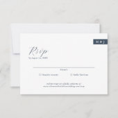 Klassieke Formele Marine Blauw Monogram Script Bru RSVP Kaartje (Voorkant)