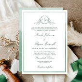 Klassieke formele monogram groene Waterverf bruilo Kaart