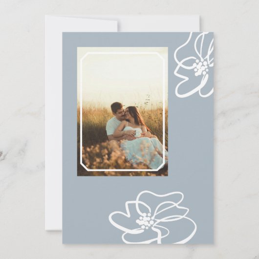 Klassieke Foto Blauw Grijs Bloemen Huwelijksuitnod Kaart (Achterkant)