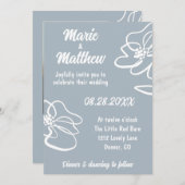 Klassieke Foto Blauw Grijs Bloemen Huwelijksuitnod Kaart (Voorkant / Achterkant)