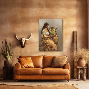 Klassieke foto, Chippewa-indiaanse vrouw en kind Poster