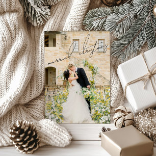 Klassieke foto elegante pasgetrouwde kerst feestdagenkaart