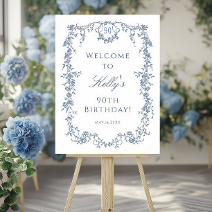 Klassieke Franse Blauwe 90ste Verjaardag Feest Wel Poster