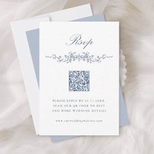 Klassieke Franse Blauwe Bloemen Border Wedding RSV Kaart
