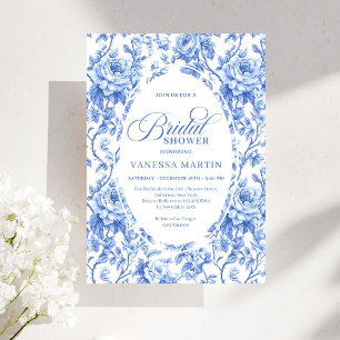 Klassieke Franse Toile de Jouy Navy Bruiloft Feest Kaart