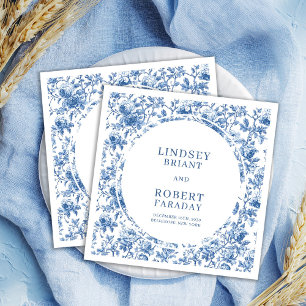 Klassieke Franse Toile Navy Rozen Huwelijk Servet