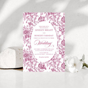 Klassieke Franse Toile Rozen Roze Trouwuitnodiging Kaart