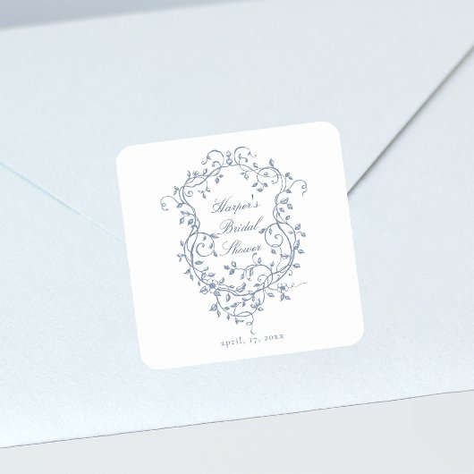 Klassieke Franse Victoriaanse blauwe bruidsdouche Vierkante Sticker