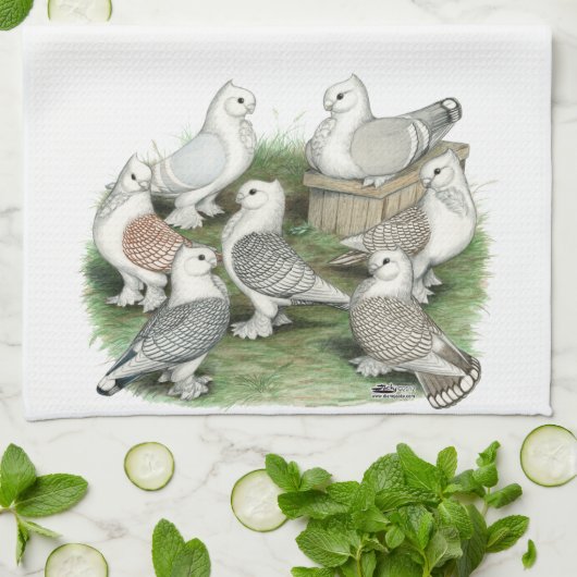 Klassieke Frill Pigeons Theedoek (Gevouwen)