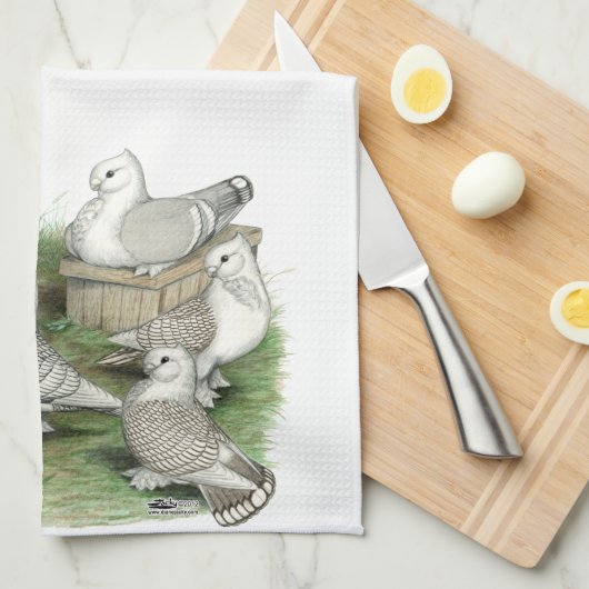 Klassieke Frill Pigeons Theedoek (Quarter Fold)