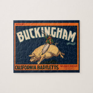 Klassieke Fruitkist Label Kunst Cowboy op Varken R Legpuzzel