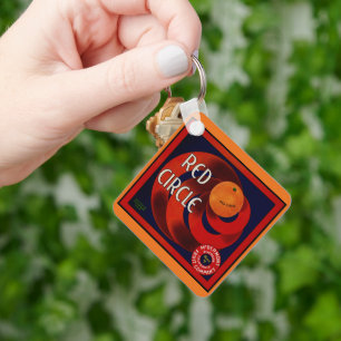 Klassieke Fruitkist Label Kunst Rode Cirkel Sinaas Sleutelhanger