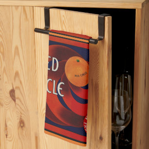 Klassieke Fruitkist Label Kunst Rode Cirkel Sinaas Theedoek