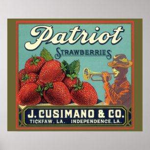 Klassieke Fruitkratlabel Kunst Patriot Aardbeien Poster