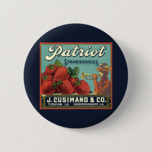 Klassieke Fruitkratlabel Kunst Patriot Aardbeien Ronde Button 5,7 Cm