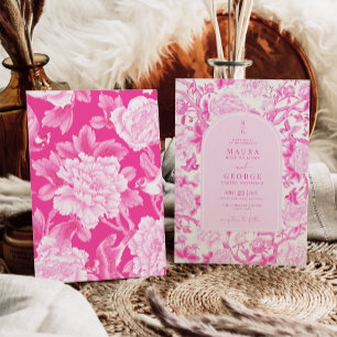 Klassieke Fuchsia Bloemen Chinoiserie Tuin Bruilof Kaart