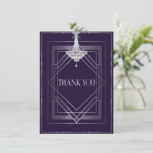 Klassieke Gatsby Deco bruiloft Dank u Manuela Bedankkaart (Staand voorkant)