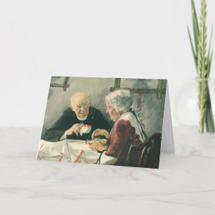 Klassieke geestelijke, koffie of thee met een prie kaart