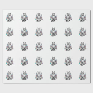 Klassieke Gegraveerde Cyberkat Stad Vector Kunst_1 Cadeaupapier