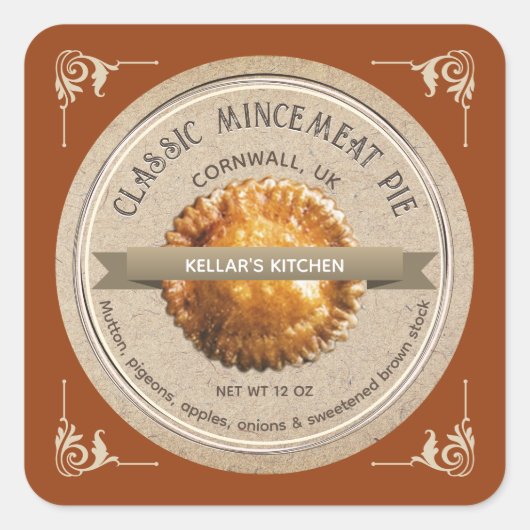 KLASSIEKE GEHAKT TAART Grunge Font Kraft Brown Vierkante Sticker (Voorkant)