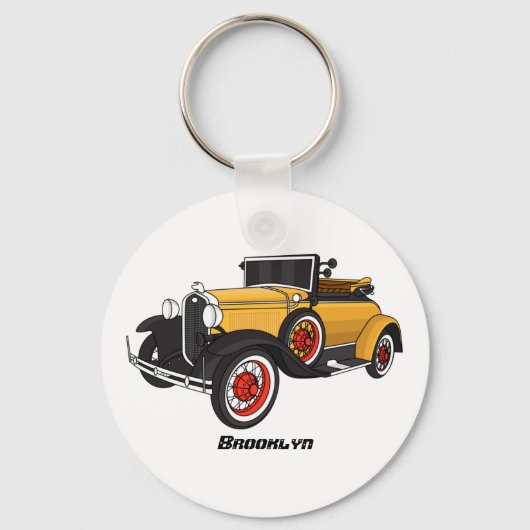 Klassieke gele auto 1931 sleutelhanger (Voorkant)