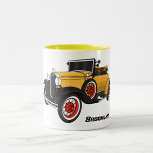 Klassieke gele auto 1931 tweekleurige koffiemok