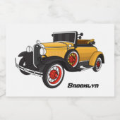 Klassieke gele auto 1931 voedselcontainer etiket (Enkel label)