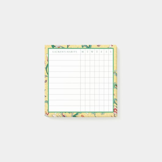 Klassieke Gele en Groene Chinoiserie Habit Tracker Post-it® Notes (Voorkant)
