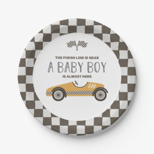 Klassieke gele raceauto baby shower papieren bordje