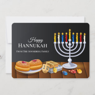 Klassieke Gelukkig Hanukka Menora Sufganiyot Draai Feestdagenkaart