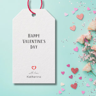 Klassieke Gelukkige Valentijnsdag   Rood Hartje Cadeaulabel