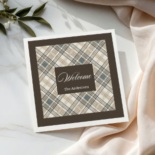 Klassieke geometrische servetten Custom Name Brown