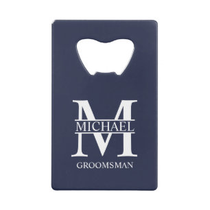 Klassieke Gepersonaliseerde Groomsman Monogram en  Kredietkaart Flessenopener