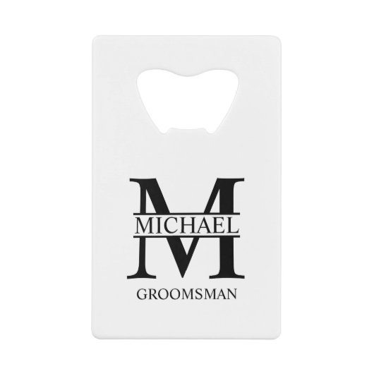 Klassieke Gepersonaliseerde Groomsman Monogram en Kredietkaart Flessenopener (Voorkant)