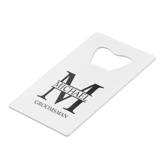 Klassieke Gepersonaliseerde Groomsman Monogram en  Kredietkaart Flessenopener (Voorkant Gekanteld)