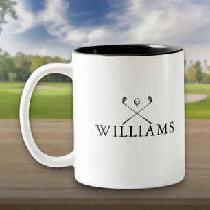 Klassieke gepersonaliseerde naamgolfclubs tweekleurige koffiemok