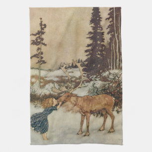 Klassieke Gerda en de Rendieren van Edmund Dulac Theedoek