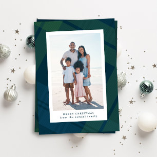 Klassieke geruite eenvoudige verticale kerstfoto feestdagenkaart