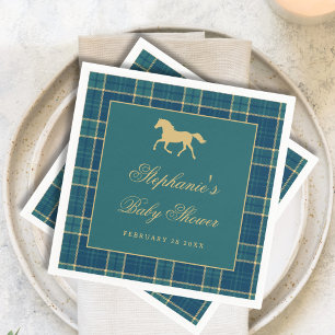 Klassieke Geruite Gouden Paard Ruiter Baby Shower Servet
