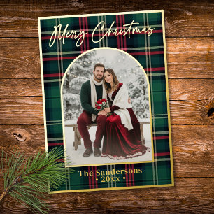 Klassieke geruite Kerstscript boogfoto Folie Feestdagenkaart