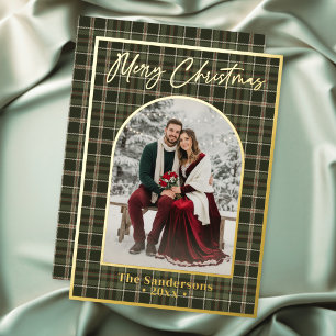 Klassieke geruite Kerstscript boogfoto Folie Feestdagenkaart