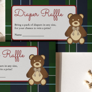 Klassieke geruite teddybeer luierspel babyfeestje informatiekaartje