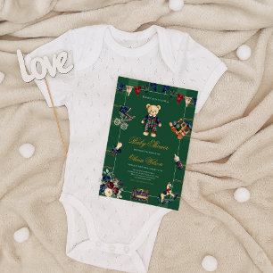 Klassieke gestreepte rustieke ruit Teddybeer babyf Kaart