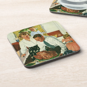 Klassieke gezinskeuken Thanksgiving-diner Bier Onderzetter