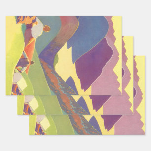 Klassieke gezinsvakantie, picknick in de bergen inpakpapier vel