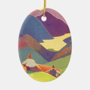 Klassieke gezinsvakantie, picknick in de bergen keramisch ornament