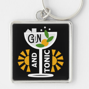 Klassieke Gin En Tonic Kunst Sleutelhanger