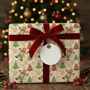 Klassieke Gingermans en Kerstboom Cadeaupapier