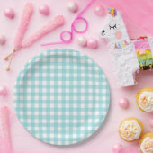 Klassieke Gingham Check Pset Pattern Light Blue Papieren Bordje (Feest)