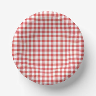 Klassieke Gingham Coral Red Paper Bowls Papieren Kommen
